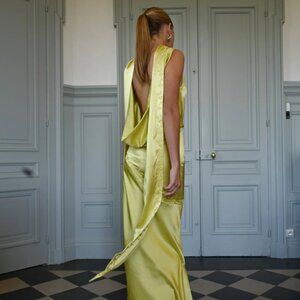 Nina Silk Dress - Yellow/Lime
